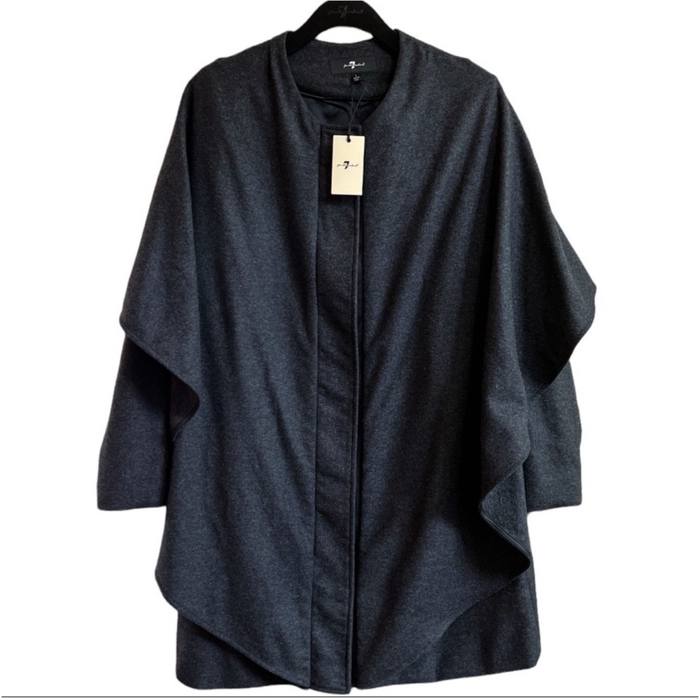 NEW 7 For All‎ Mankind Women Gray Wool Blend Drape Front Cape Jacket Coat - L